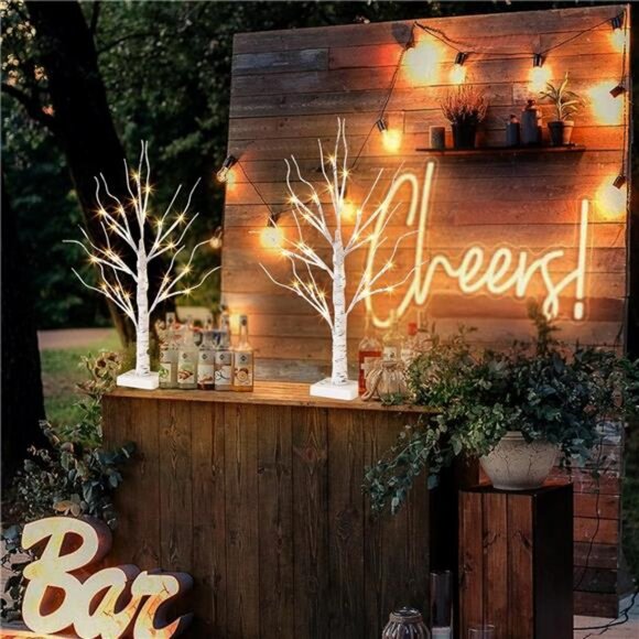 Vanthylit White Birch Tree with LED Lights - Set of 2, Tabletop Tree with - Picture 3 of 7